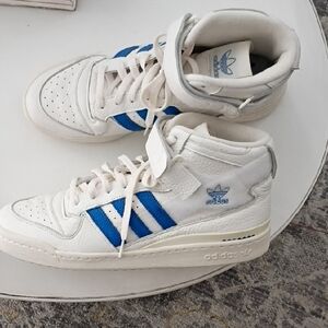 Adidas White and Blue Striped High-Tops